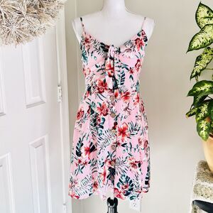 NWT Band of Gypsies Pink Floral Tropical Fit & Flare Dress Tie Front Vacation L